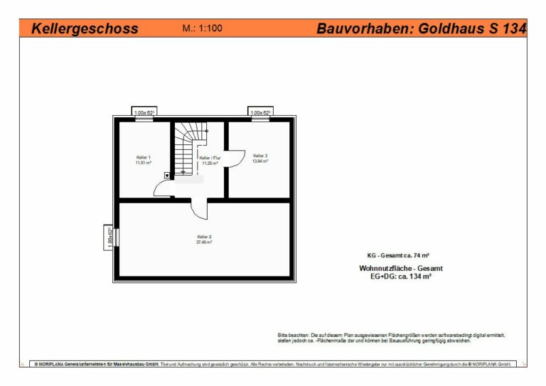 Goldhaus S134 Grundriss Kellergeschoss
