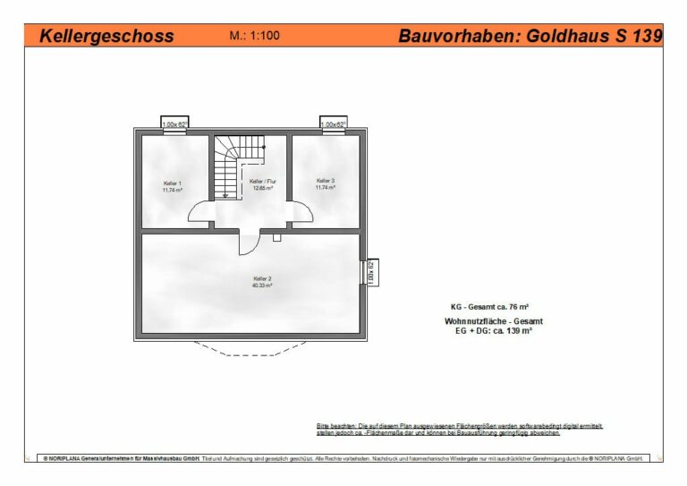 Goldhaus S139 Grundriss Kellergeschoss